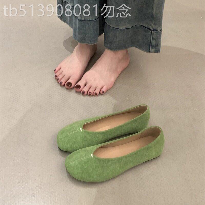 香港2025秋季磨砂翻毛皮平底豆豆鞋女鞋舒适软底孕妇鞋单鞋瓢鞋子