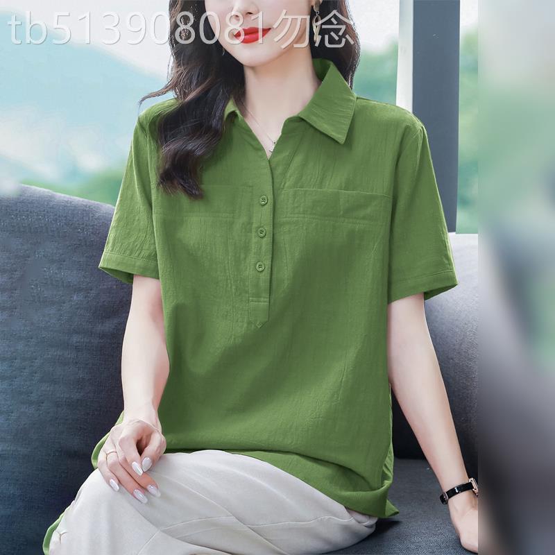 潮牌大码宽松短袖衬衫女2026年夏季新款中年妈妈时尚t恤衬衣上衣