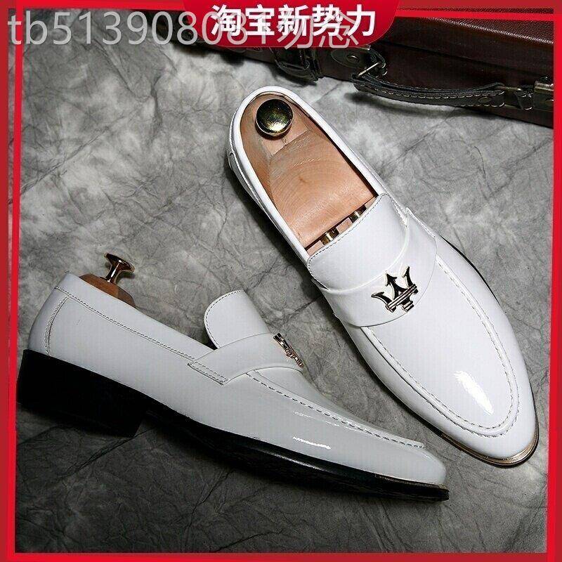 韩版亮皮尖头小皮鞋英伦休闲鞋发型师男鞋白色潮夜店男士皮鞋影楼