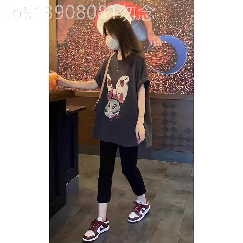 中长款短袖T恤女夏季2026新款宽松蝴蝶印花体恤时尚百搭半袖上衣