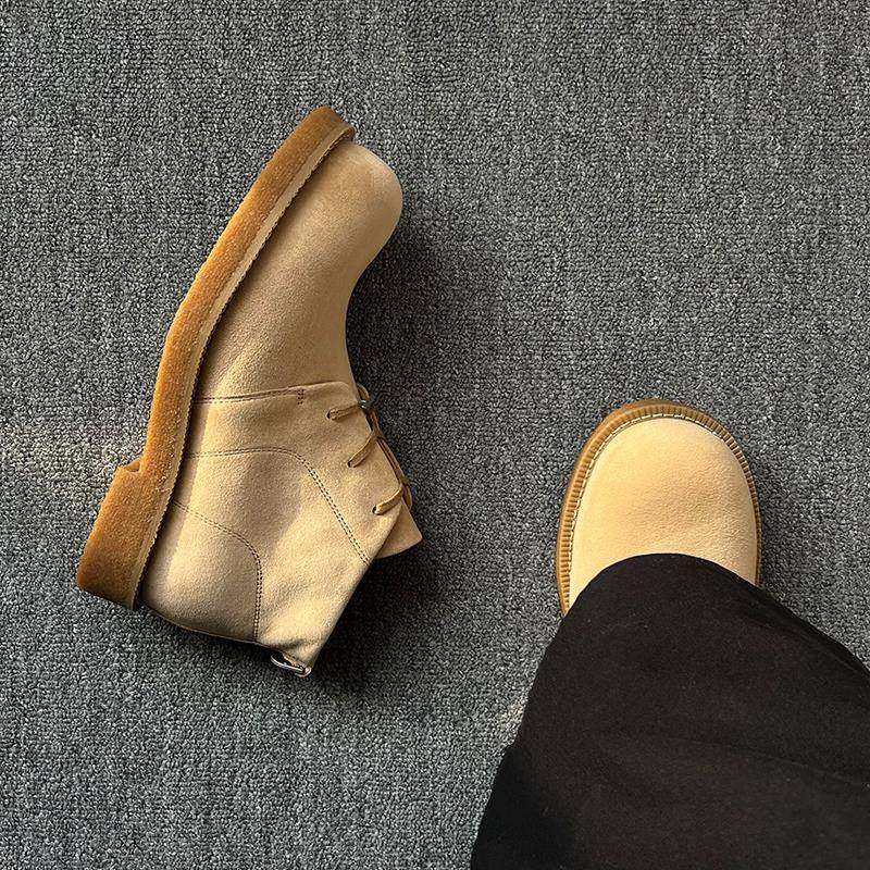 马丁靴高帮大头德比鞋男款英伦风休闲皮鞋厚底增高低帮大黄靴