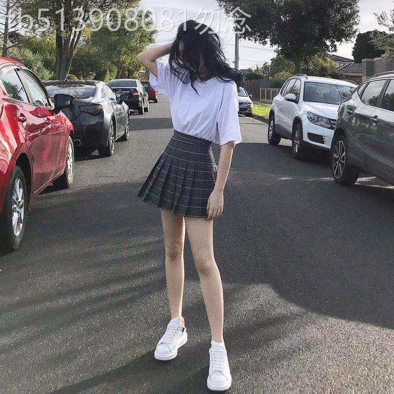 格子百褶裙短裙女春夏2026新款潮ins学院风韩版高腰a字显瘦半身裙