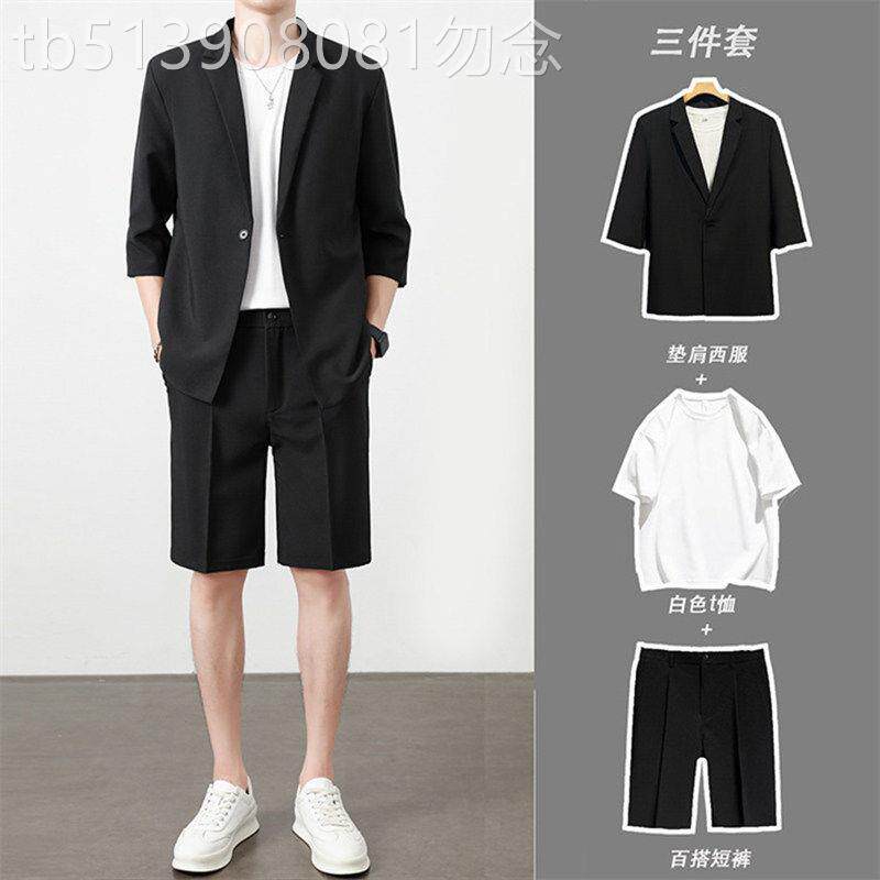 高级感新款短袖西服套装男休闲西装外套搭配五分小西裤一整套