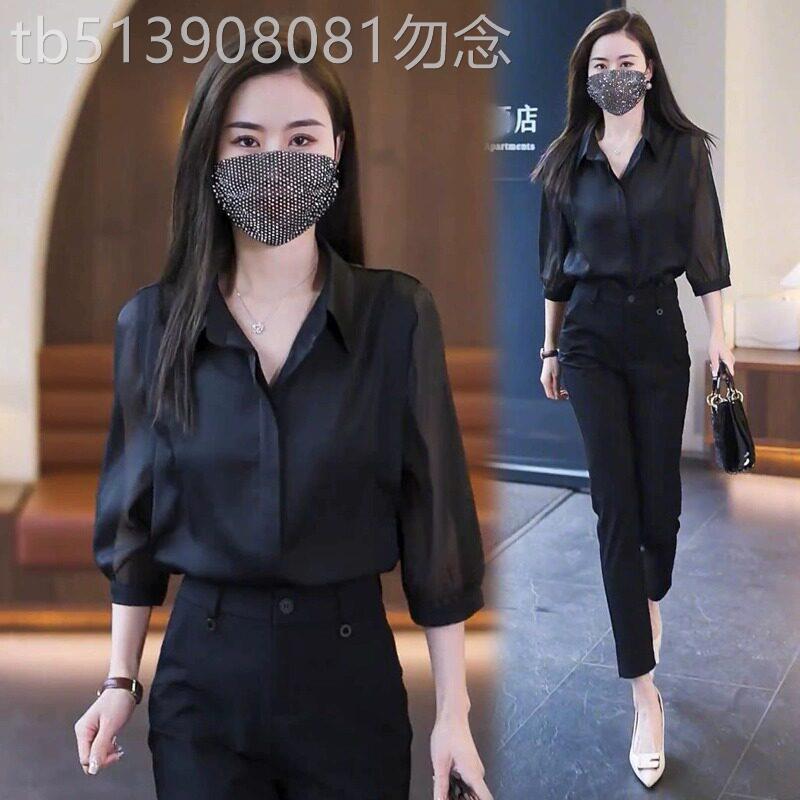 2026新款网红薄款上衣减龄雪纺衬衫夏季女装遮肚子中袖七分袖衬衣