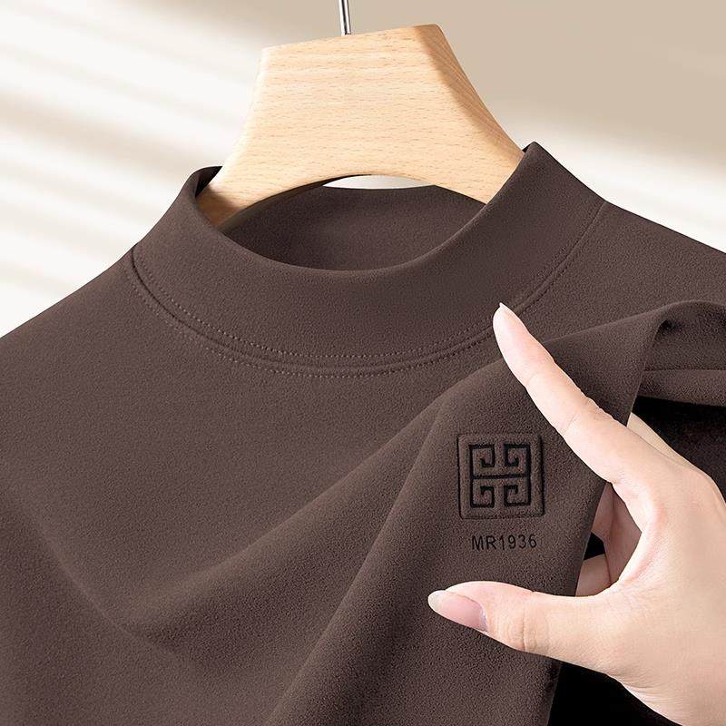 加绒加厚德绒打底衫秋冬男士半高领双面德绒保暖长袖T恤内搭上衣