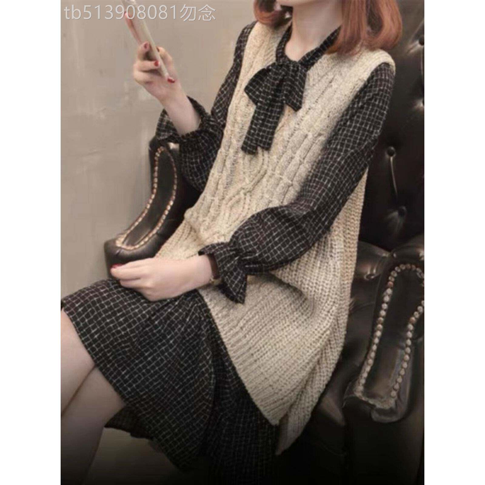 大码女装胖妹妹遮肚显瘦连衣裙女秋冬洋气减龄微胖穿搭两件套装裙