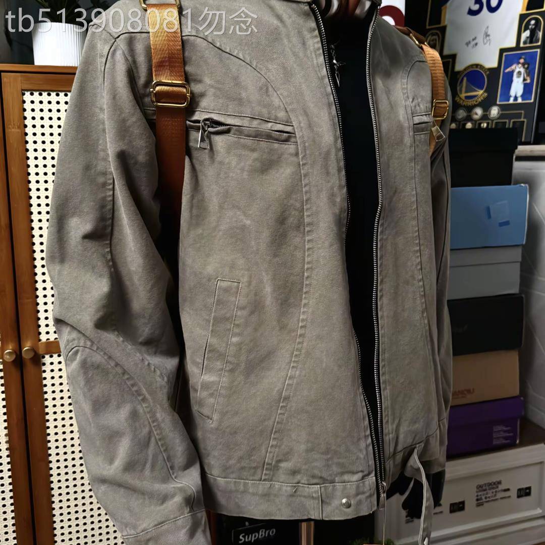 【法国进口男装】古着牛仔男秋季美式立领棒球服水洗帆布工装夹克