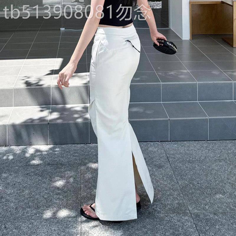 白色半身裙女夏季2026流行新款简约优雅洋气小众垂感开叉A字长裙
