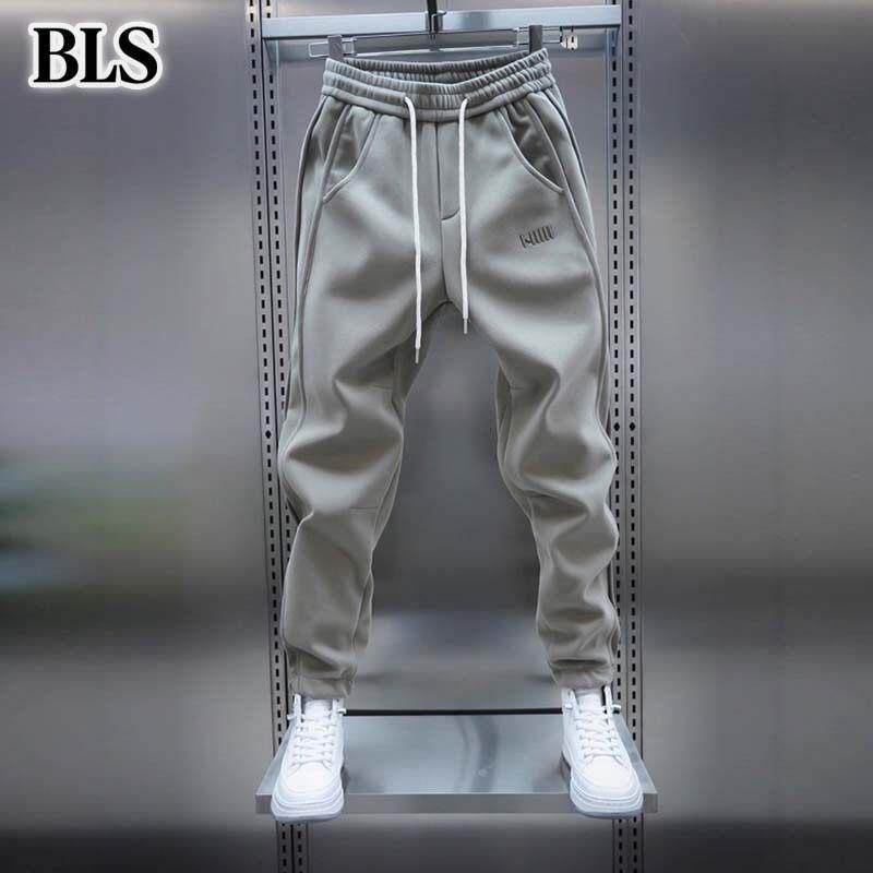 高端抽绳休闲裤男士秋冬2025新款加绒加厚修身束脚哈伦裤男款长裤