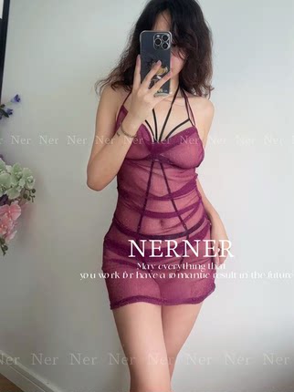 你的光芒高级细闪透网纱性感挂脖修身包臀睡裙超纯欲战袍睡衣套装