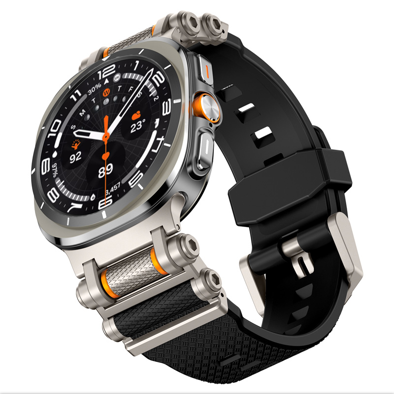 适用三星手表ultra创意金属铠甲滚轮表带47mm液态硅胶替换腕带男