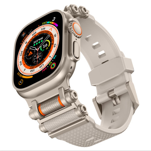 适用苹果手表s11ultra3液态硅胶表带iwatch10987旋转金属机甲高级