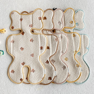 ins韩风婴儿宝宝手推车坐垫刺绣动物纯棉透气四季 通用可机洗坐垫