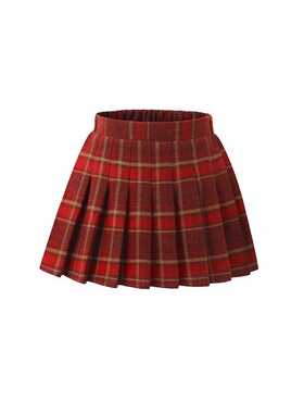 2026童装女童红色格子毛呢秋冬加厚半身裙儿童宝宝学院风百褶裙短