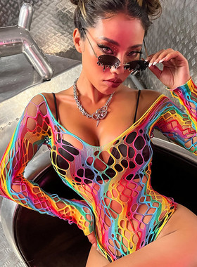 夜场bgogo秀领舞服酒吧DJ演出服DS网格女性感镂空彩色网眼套装