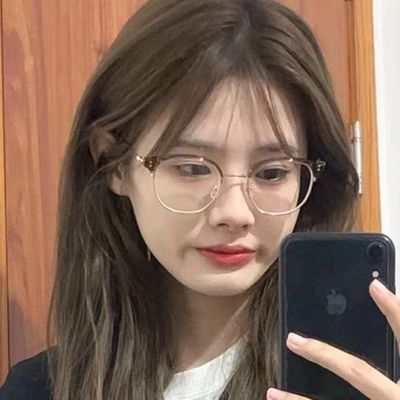 超绝!早八伪素颜半框近视眼镜女可配度数复古半框圆形框架潮男