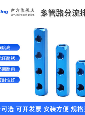 气动蓝色AL分流分气排20X20汇流条分配器1/4 2分铝合金直通水排