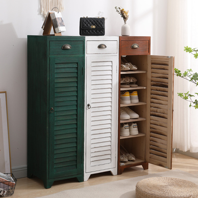 复古实木鞋柜家用门口小户型单门小窄鞋架多层阳台简易收纳玄关柜