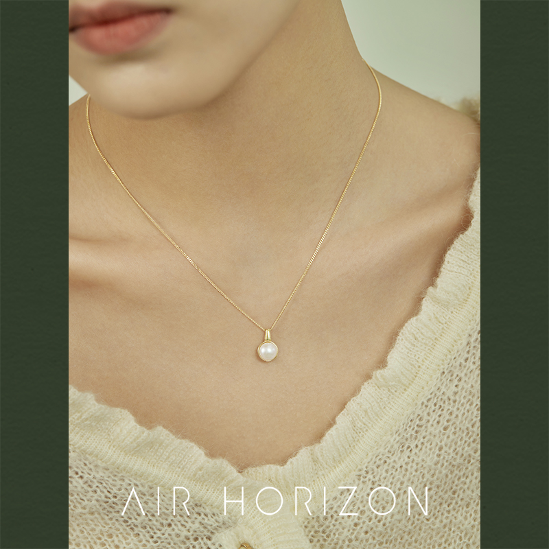 AIR-HORIZON珍珠纯银女半嵌项链