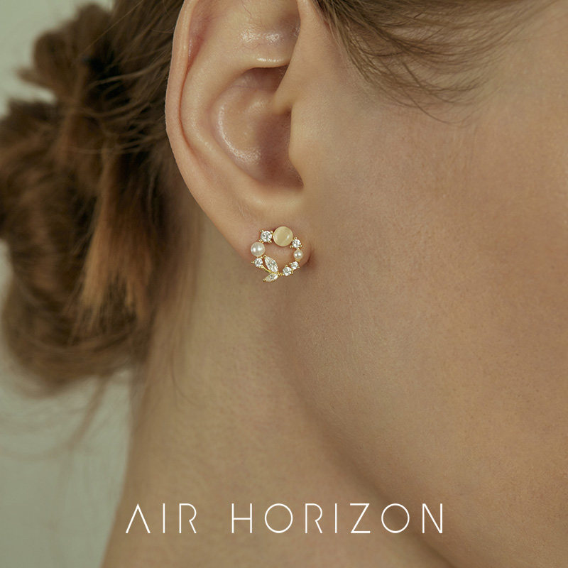 AIR-HORIZON纯银日系猫眼石耳钉图片