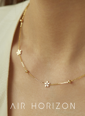 AIR-HORIZON金色花朵皓石通体纯银项链女小众高级感精巧锁骨颈链