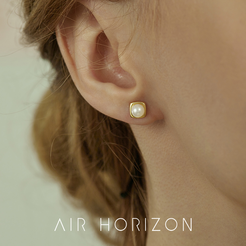 AIR-HORIZON轻奢珍珠女10K金耳钉