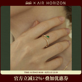 祖母绿灵蛇纯银戒指女轻奢高级感开口戒首尾交错蛇形银饰食指戒