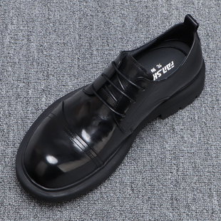 休闲皮鞋男款2026新款商务男鞋英伦百搭头层牛皮厚底增高德比鞋子