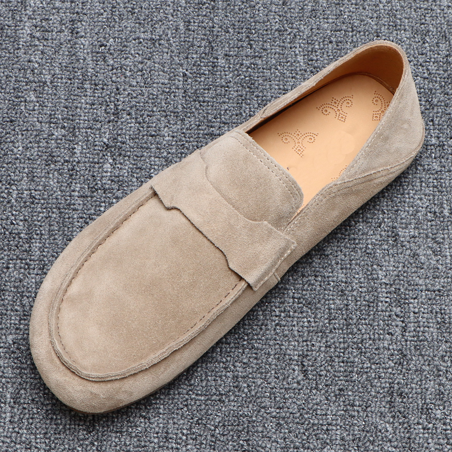 反绒皮乐福鞋男2026春季新款真皮一脚蹬懒人鞋透气翻毛皮豆豆鞋男