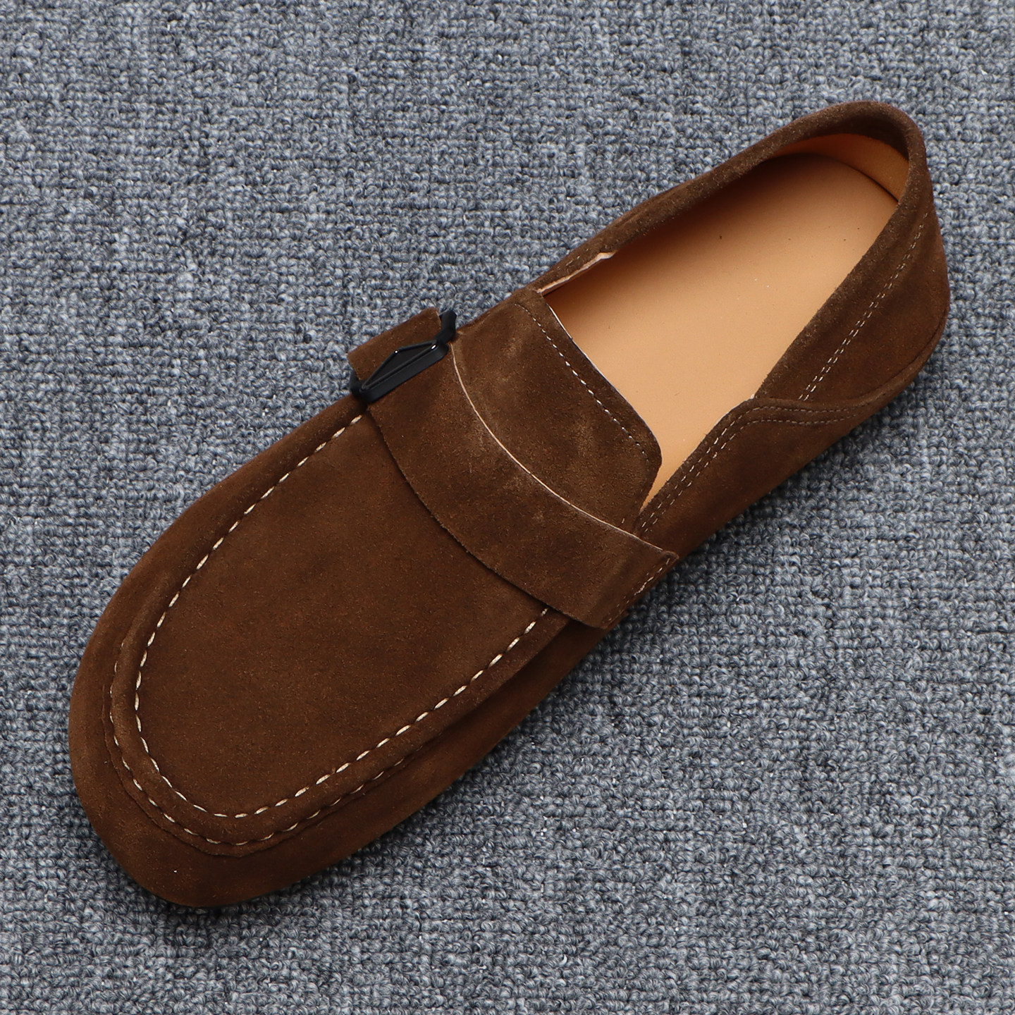 老钱风反绒牛皮豆豆鞋透气百搭一脚蹬乐福鞋手工真皮透气男士皮鞋