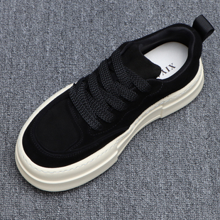 美式复古磨砂牛皮男鞋潮流百搭增高厚底板鞋真皮系带男士休闲鞋子