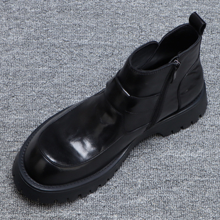 马丁靴男款冬季2025新款增高厚底高帮皮鞋男士真皮大头切尔西男靴