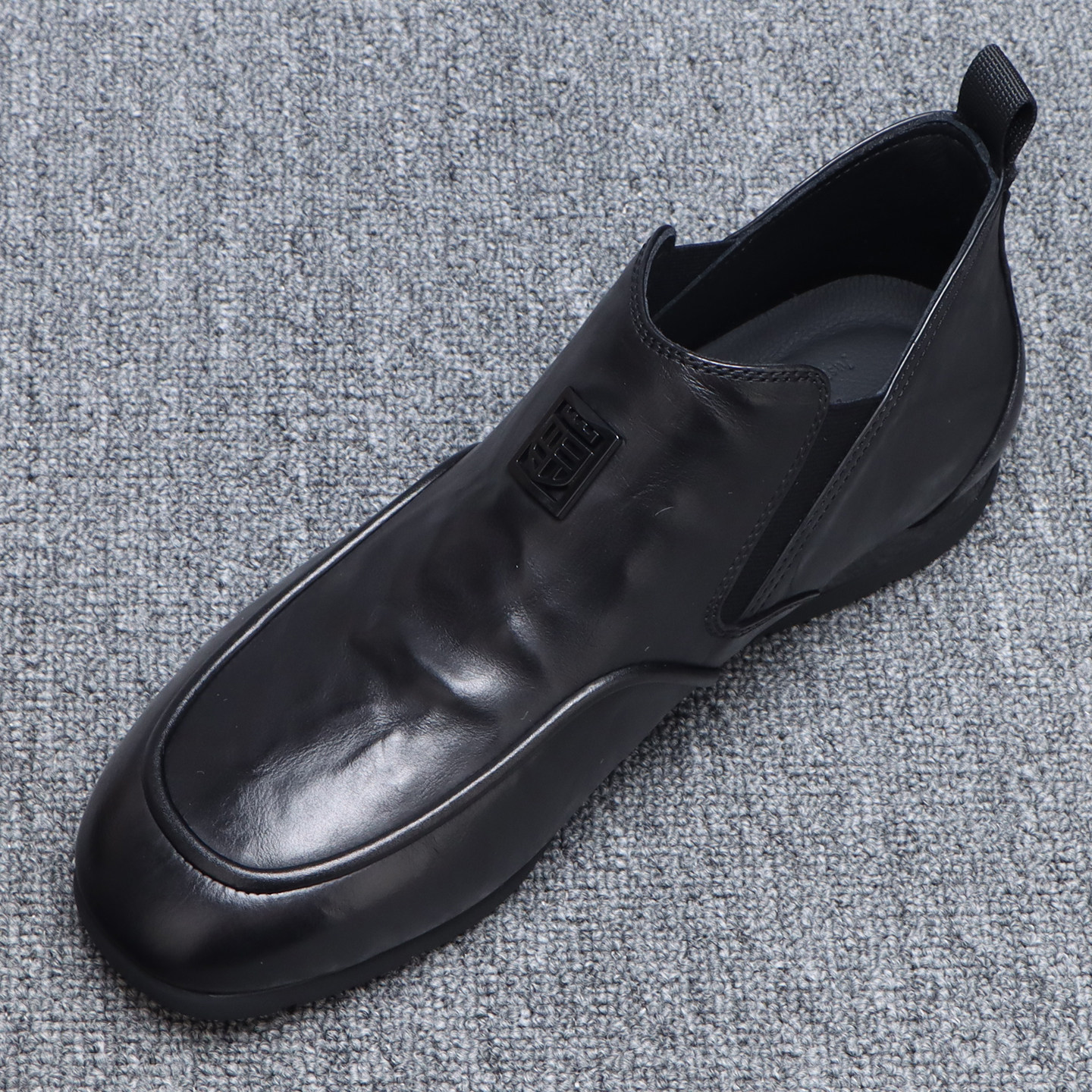 头层牛皮高帮鞋男款2025冬季男鞋潮流真皮软底一脚蹬商务休闲皮鞋