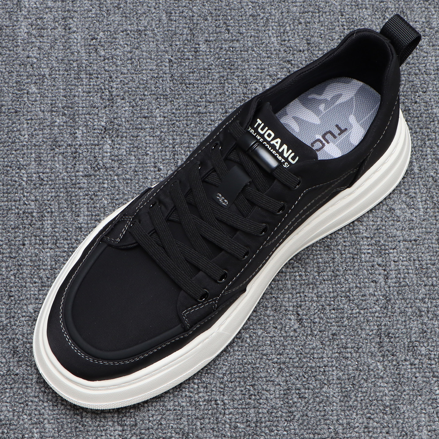 黑色冰丝布面板鞋男士透气百搭一脚蹬夏季帆布鞋轻便发泡厚底男鞋