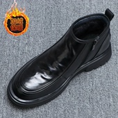 真皮商务短靴 高帮皮鞋 冬季 加绒保暖切尔西男靴英伦百搭侧拉链男士