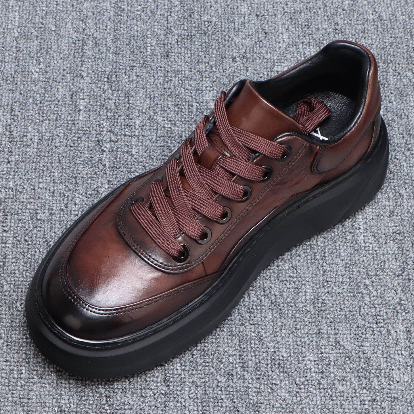 厚底男鞋2025秋冬新款真皮商务休闲皮鞋男士潮流百搭系带黑色板鞋