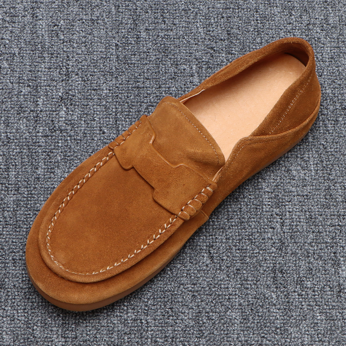 翻毛皮男鞋韩版百搭软底一脚蹬豆豆鞋男时尚复古老钱风真皮乐福鞋