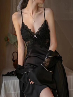 维多利亚性感真丝睡衣女2026新款带胸垫蕾丝小胸美背吊带睡裙套装