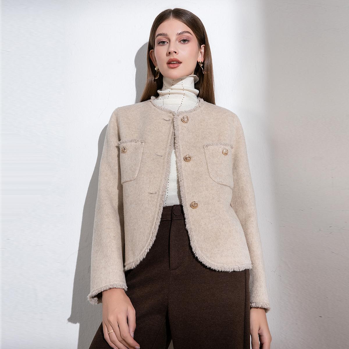 经典小香风双面呢羊毛外套短款