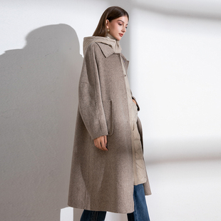 南有蔷薇羽绒马甲两件套双面羊毛大衣女秋冬加厚毛呢连帽保暖外套