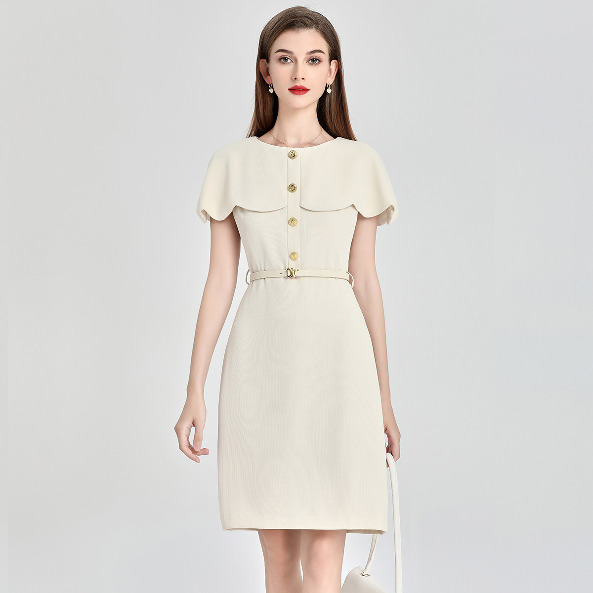 南有蔷薇法式披肩连衣裙收腰显瘦圆领优雅知性中长裙女高级感气质