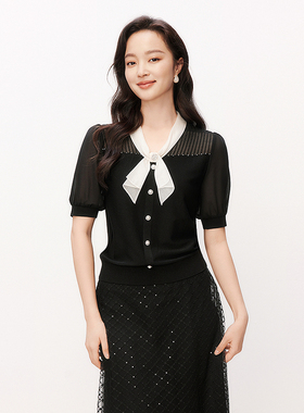 珂莱同款2025夏新款显瘦短袖百搭针织衫衬衫女时尚气质 KZ03856W0