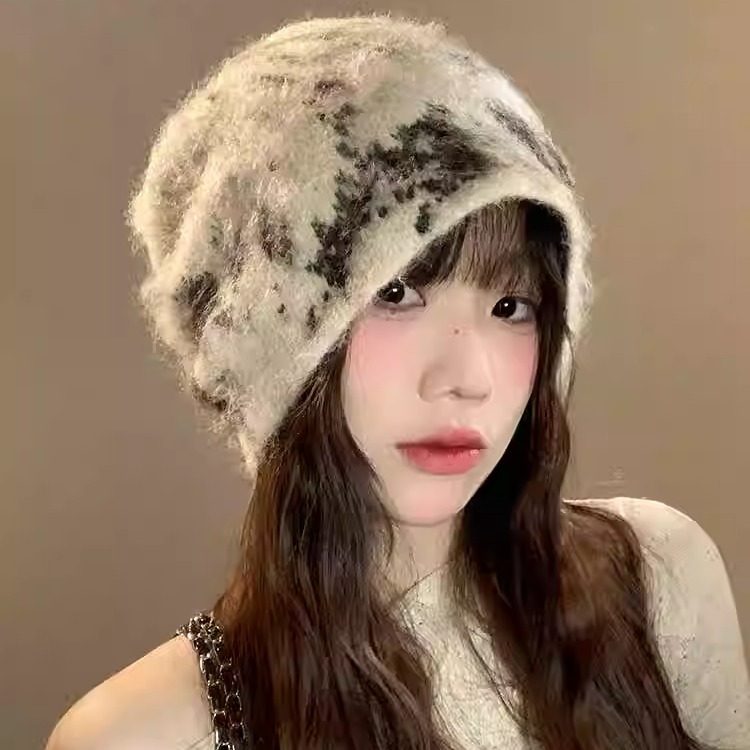 复古小众拼接针织毛线帽