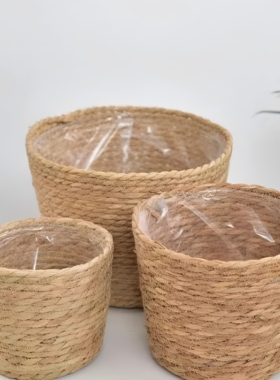 北欧风新款草编花盆抱抱桶diy收纳客厅阳台装饰盆栽绿植花盆套
