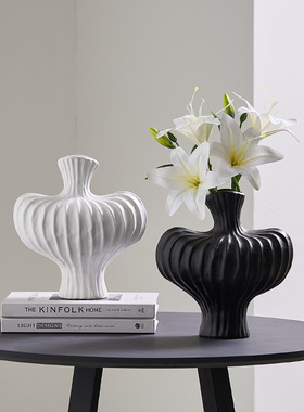 法式侘寂风陶瓷花瓶艺术摆件轻奢高级感客厅样板间餐桌插花装饰品