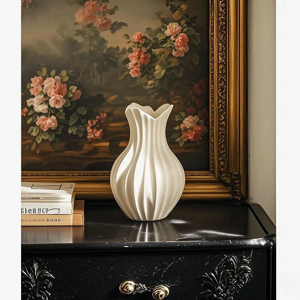 现代简约复古侘寂扇子花瓶仿真花个性高颜值陶瓷艺术花器民宿摆件