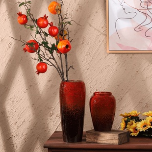 复古窑变红色陶瓷花瓶水培鲜花干花玄关摆件奶白桌摆插花瓶高级感