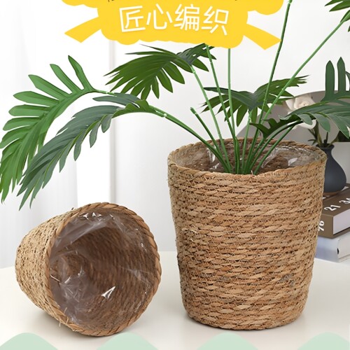 草编蓝抱抱桶藤编花篮北欧草编