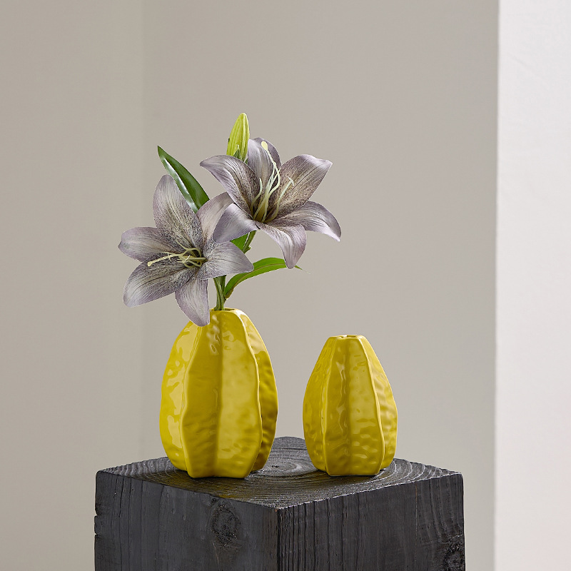 ins百合花仿真花杨桃陶瓷花瓶