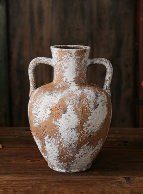 复古粗陶花瓶侘寂风茶室民宿中古禅意桌面装饰品摆件干花水培陶罐
